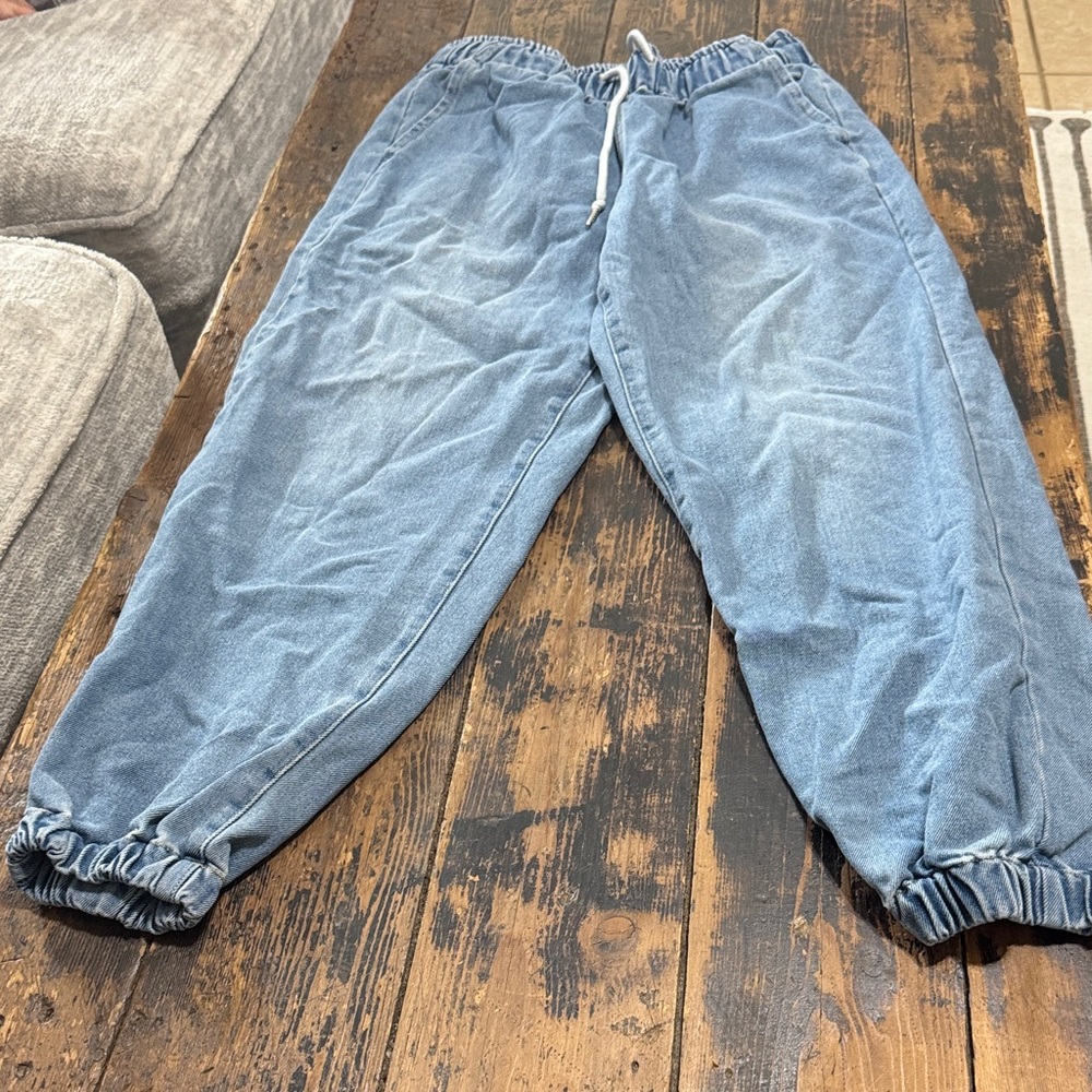 Jean Joggers with Elastic Waist in Light Blue - Picture 2 of 5